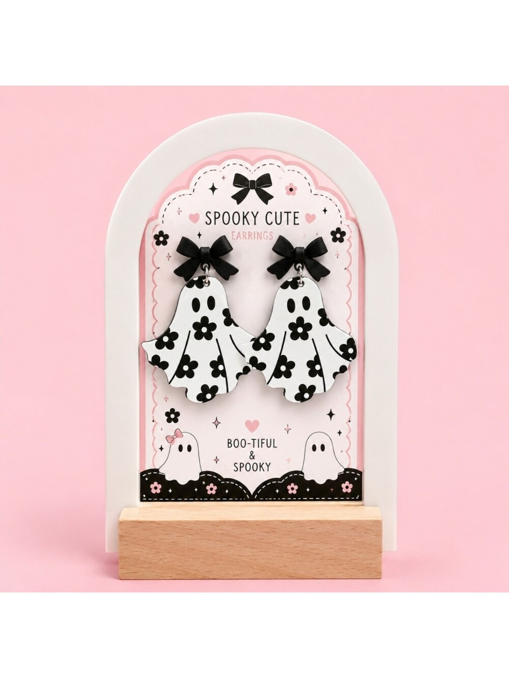 Chic Ghost Halloween Bow Flower Dangle Drop Hypoallergenic Earrings